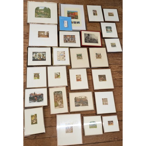 76 - A selection of framed and glazed limited edition etchings and prints including artists Richard Wade,... 