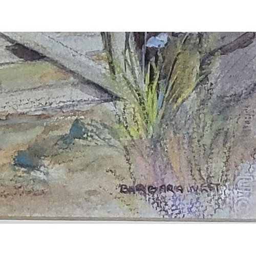 47 - Barbara West watercolour study of a wood gate in a landscape and Peter McLoughlin signed watercolour... 