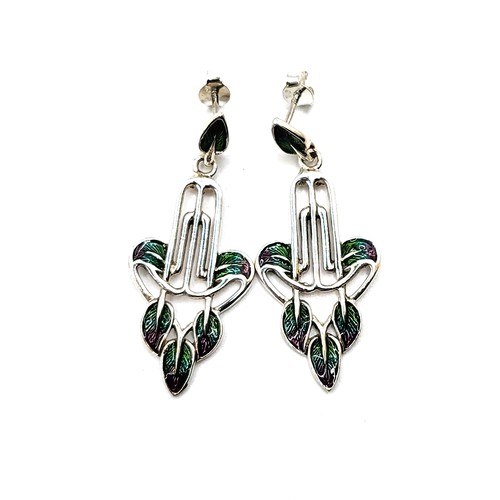 273 - A pair of sterling silver and enamel drop earrings in the Danish style. Drop 4cm. 6.1gms.