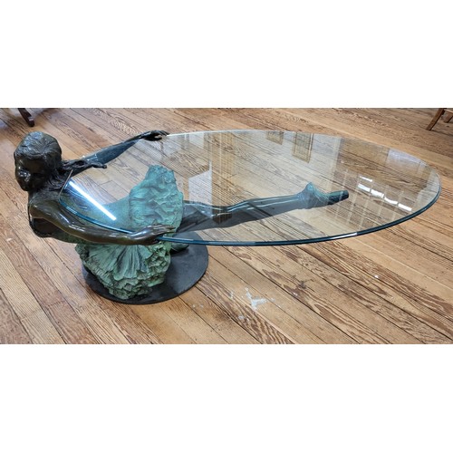 1 - Bronze ballet girl glass top coffee table. Ballerina statue by internationally renowned artist Mark ... 