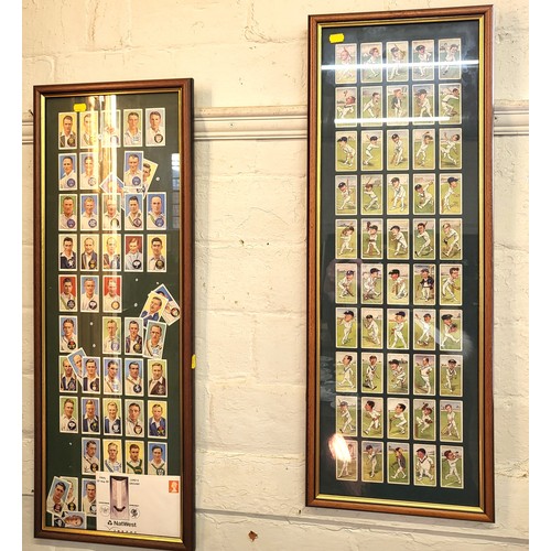 63 - Two framed and glazed cricket related collections of 'Players' cigarette cards 30cm x 84cm. Also two... 