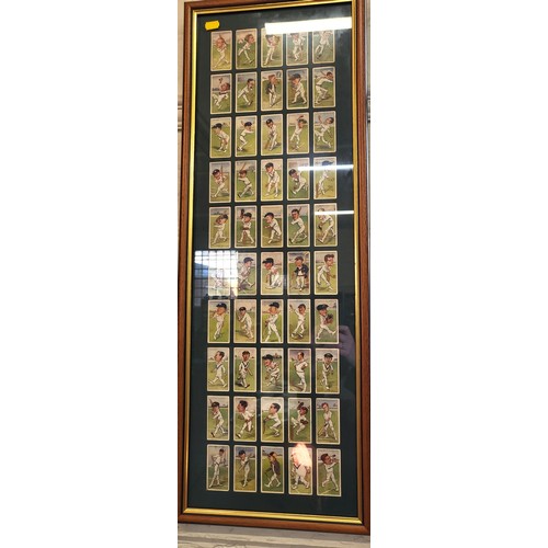 63 - Two framed and glazed cricket related collections of 'Players' cigarette cards 30cm x 84cm. Also two... 