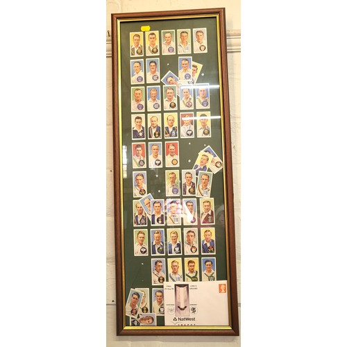 63 - Two framed and glazed cricket related collections of 'Players' cigarette cards 30cm x 84cm. Also two... 