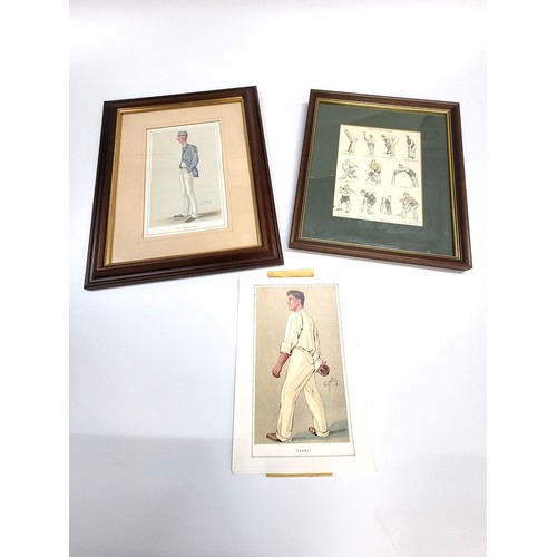 65 - Two framed and glazed and one unframed caricature drawings of cricketers and cricket related topics.... 