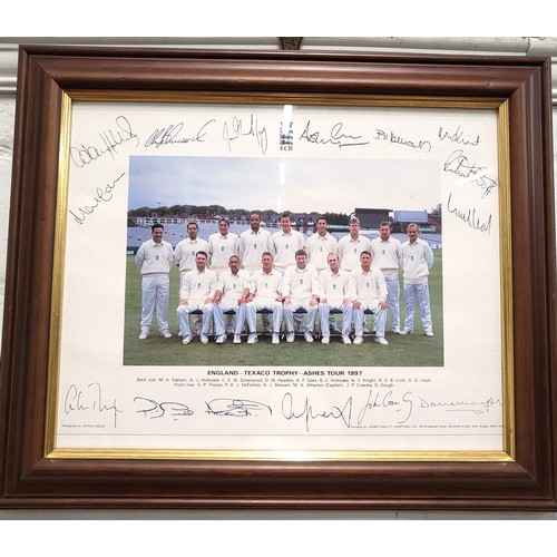 66 - Framed & glazed photo of the England cricket team. Winners of the 1997 'Texaco' trophy, signed by th... 