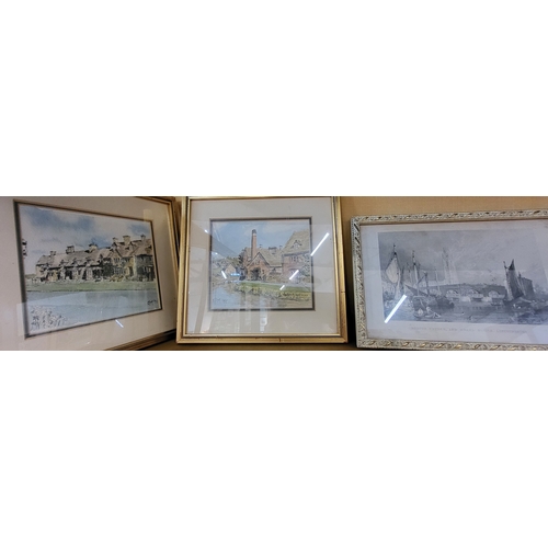 73 - Seventeen pictures including four prints of scenes from the Cotswolds including 'Stanton Village', T... 