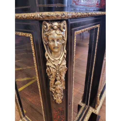 1 - French style Napoleon III Boulle twin display cabinet/ credenza with central locked shelved cupboard... 