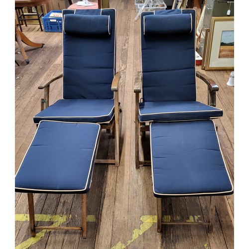 32 - A rare opportunity of two RMS Queen Mary deck loungers/Steamers with 'Cunard' lettering on rear and ... 