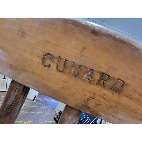 32 - A rare opportunity of two RMS Queen Mary deck loungers/Steamers with 'Cunard' lettering on rear and ... 