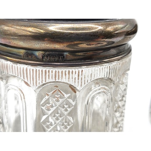 257 - Two cut glass silver lidded vanity jars Henry Williamson Ltd Birmingham 1916 7cm x 6.5cm, a pewter p... 