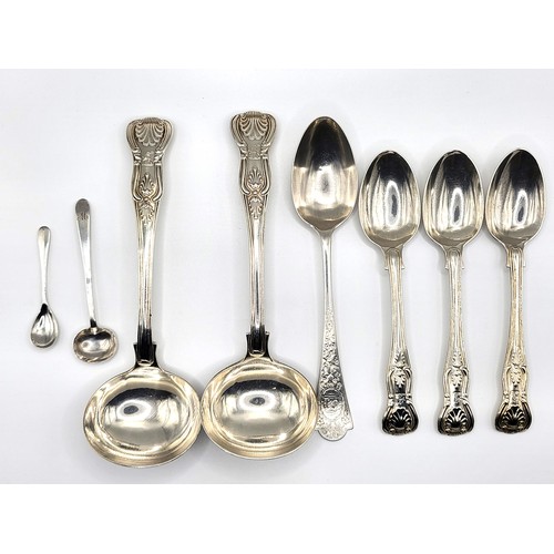 259 - A collection of silver spoons including a monogrammed spoon with foliate design back and front,  Mar... 