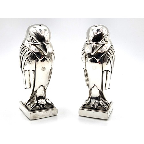 264 - A pair of Rischmann Art Deco-style condiments in the form of birds. Stamped 800 on base. 7.5cm. 196g... 