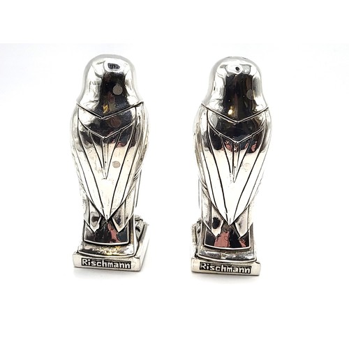 264 - A pair of Rischmann Art Deco-style condiments in the form of birds. Stamped 800 on base. 7.5cm. 196g... 