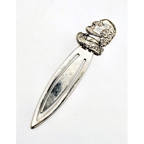 265 - A silver bookmark with Shakespeare finial. Stamped 925. 9cm. 10.8gms.