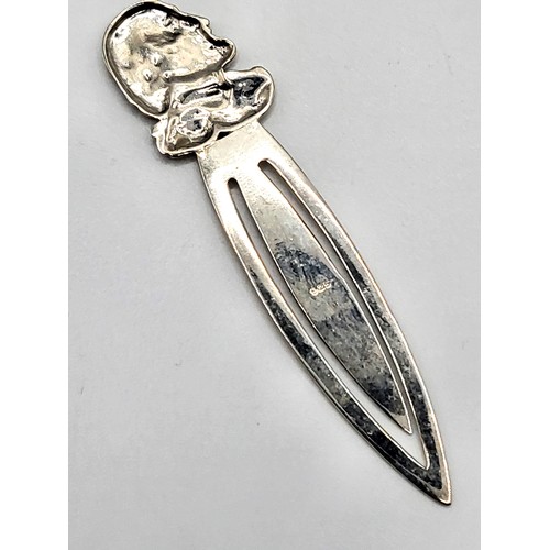 265 - A silver bookmark with Shakespeare finial. Stamped 925. 9cm. 10.8gms.