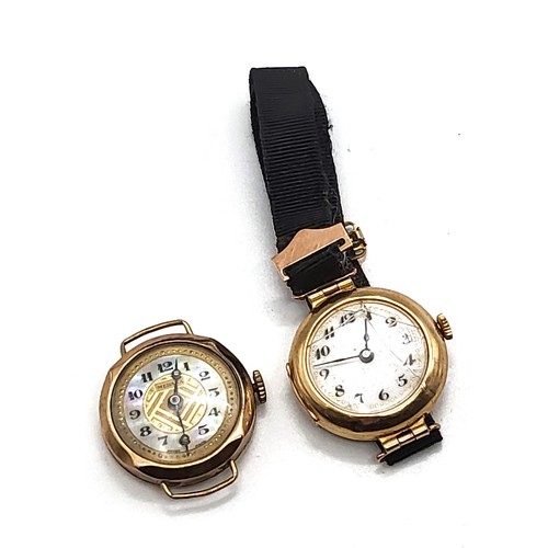 369 - Two Ladies 1920/1930's 9ct gold watches, one Medana with a mother of pearl face.