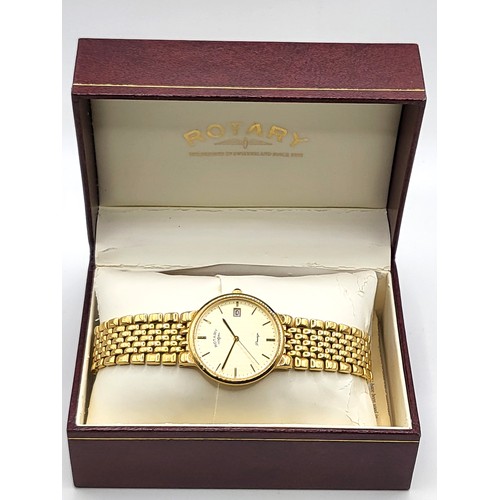 375 - A Gentlemen's Rotary Prestige, gold plated watch on a matching bracelet, quartz movement, boxed, rec... 