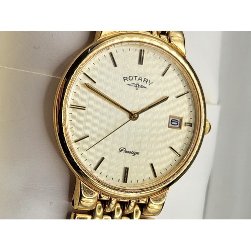 375 - A Gentlemen's Rotary Prestige, gold plated watch on a matching bracelet, quartz movement, boxed, rec... 