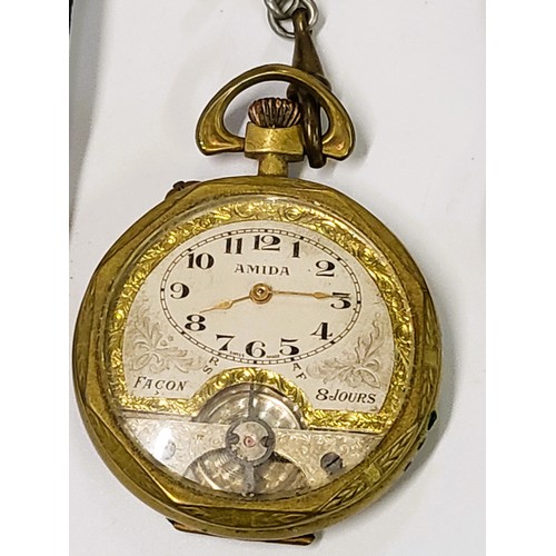 380 - A collection of miniature clocks, a fob watch and five wrist watches, a silver miniature clock, an A... 