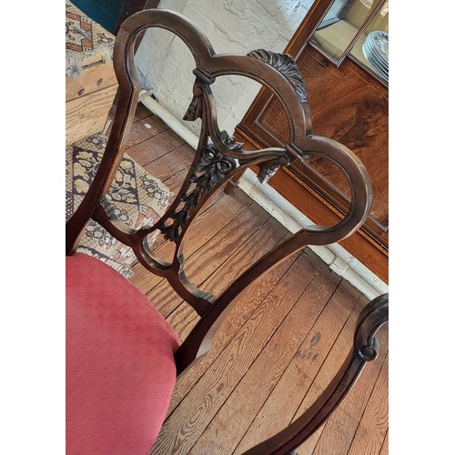 41 - Six dining chairs (two sets of three) with matching upholstery. (6)