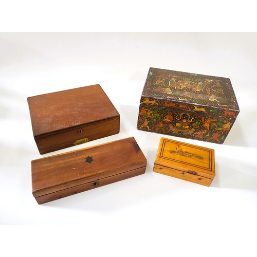 158 - Two wooden boxes, a papier mache box and a travel artist Winsor and Newton.