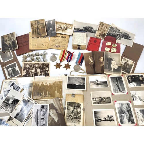 159 - WWII memorabilia including Star Medal, African Star medal, Defence medal, and War Medal 1939-1945, r... 