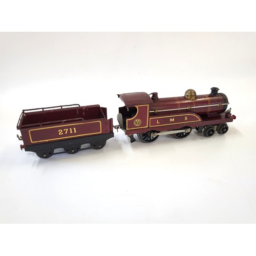 180 - Hornby Series clockwork maroon LMS 4-4-0 Locomotive and Tender 2711.