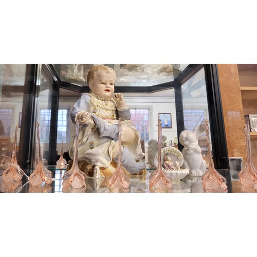 204 - A Bisque porcelain figure of a seated young child 32cm, a Rosenthal bunny rabbit 13cm (fractured), p... 