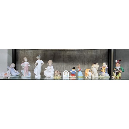 205 - Two Lladro figures of girls (one with fractured flower petals), two Nao figures of young girls, Ayns... 