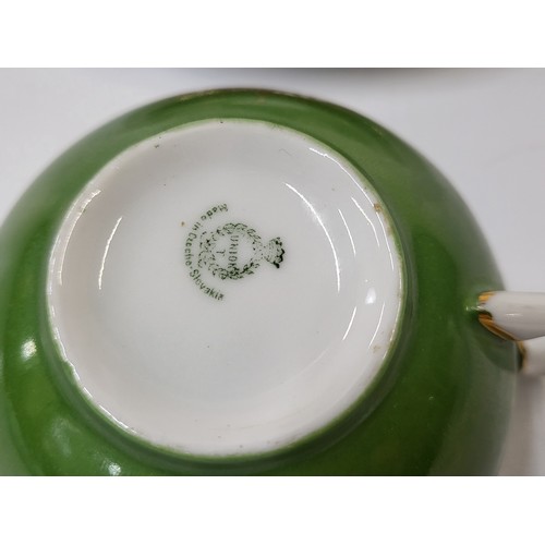 224 - A Czechoslovakian 'Union' green ground part tea set and a Tuscan part tea set. (56)