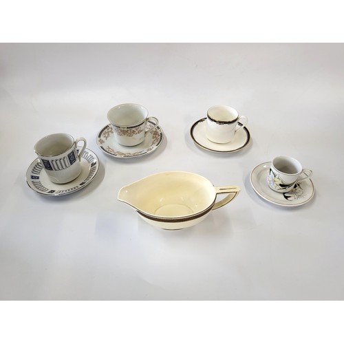 253 - Wedgwood cream and gilt banded part dinner set, Myotts 'Corinth' pattern coffee service, Royal Doult... 