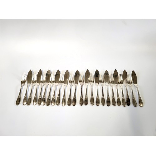 270 - A twelve piece set of silver plate fish knives and forks Ercuis with centaur stamp. (24)