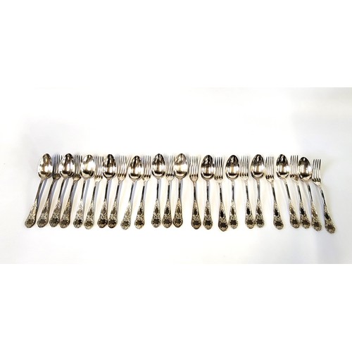 273 - Twelve pairs of dessert spoons and forks with foliate design. Ercuis with centaur stamp. 1227gms (24... 