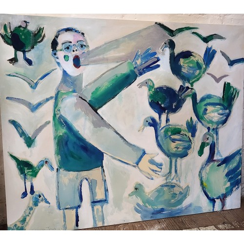 64 - A large oil painting by Richard Conway-Jones of St Francis preaching to the birds. Contemporary high... 