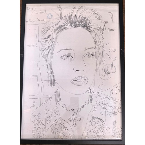 65 - Large pencil drawing framed portrait of Lucy Dunsterville by R Conway-Jones.