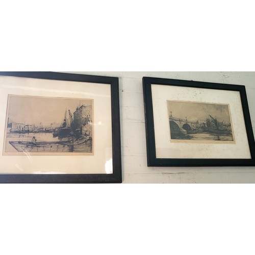 70 - Two pencil drawings of Bristol and Kew Bridge, London by the artist Topham. Framed and glazed.