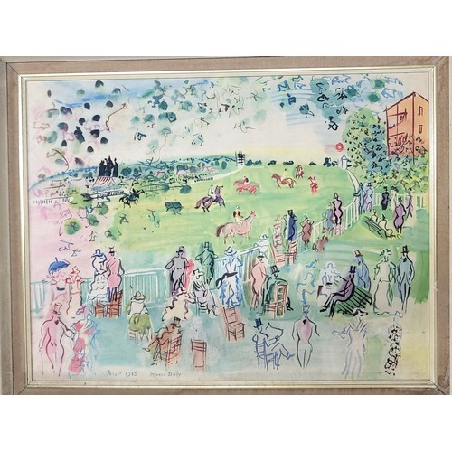 71 - Four works of art (3 framed and glazed) Landscape, Royal Ascot 1935 print by Raoul Dufy 60 x 75cm in... 