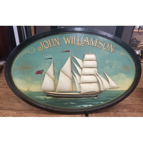 75 - An oval framed 3-D picture of tea clipper. John Williams Naples 1887. 86cm
