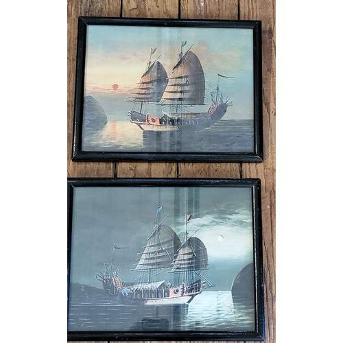 80 - Two original works of art of 'Junks', unsigned.
22 x 27cm incl. frame.