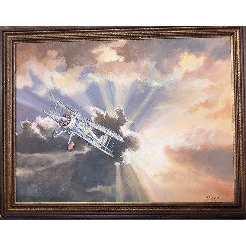 81 - Three original oil on boards by G.F. Croker, Battle Cruisers, a Walrus sea plane and a Gypsy Moth. 5... 
