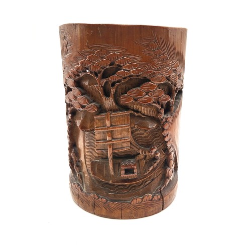 94 - Chinese carved biton brush pot 15.5cm