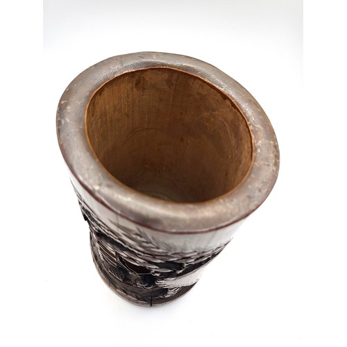 94 - Chinese carved biton brush pot 15.5cm