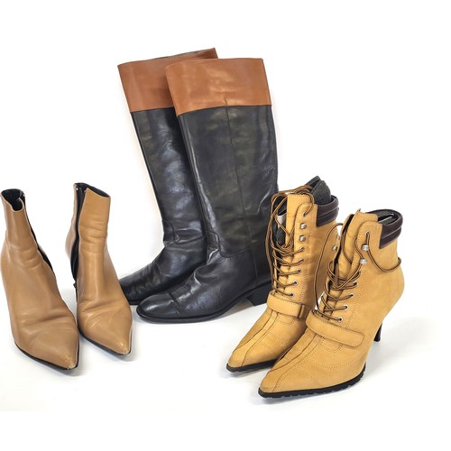 98 - A pair of Russell Bromley knee high black and tan 'riding' boots (size 5), a pair of Carvel stiletto... 