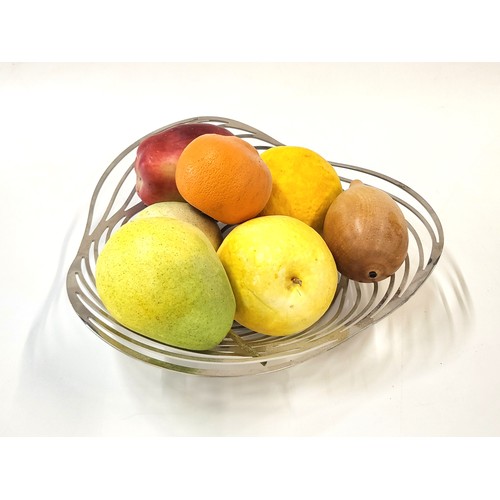 103 - A 1970's metal fruit bowl and waxed fruit.
