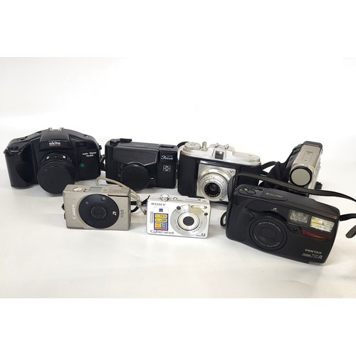 120 - Six assorted cameras including Agfa Akita, Pentax Zoom 70R, Yashica autofocus, Sony Cybershot digita... 