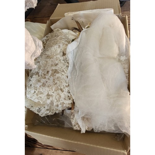 99 - A 1920's Flapper style, drop waist, lace wedding dress. Long sleeve with mid arm detail (Damage unde... 