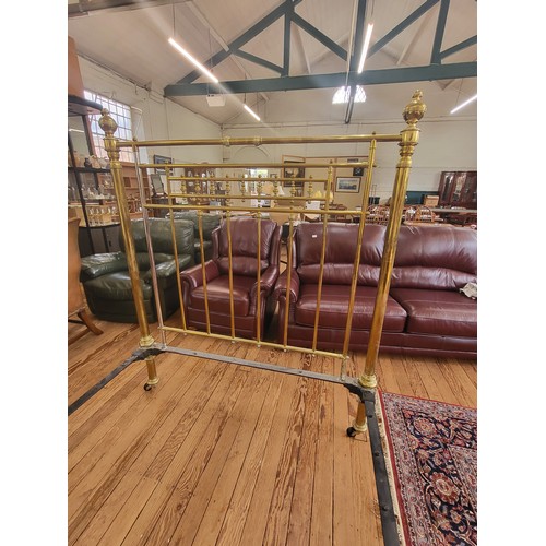 8 - A Victorian brass double bed on castors. Some repair work has been carried out. H:168cm W:140cm L:20... 