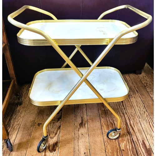 30 - A vintage wooden hostess trolley on casters (one caster needs attention) 78cm x 65cm x 44cm, and a v... 