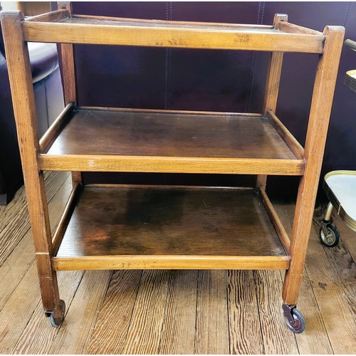 30 - A vintage wooden hostess trolley on casters (one caster needs attention) 78cm x 65cm x 44cm, and a v... 