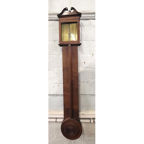 47 - Early 19th century stick barometer with carved architectural top H:105cm.